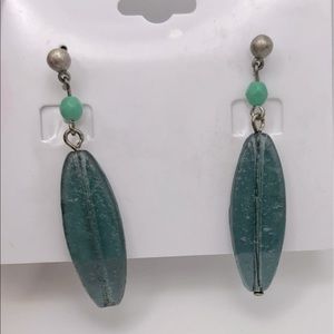 𝅺sea Glass Pierced Earrings Teal Green‎